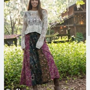 NATURAL LIFE Floral Patchwork Maxi Skirt - Pink, Green, Brown